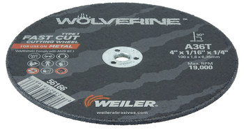 Weiler Wolverine Rueda de corte 56166 - Tipo 1 (recto) - 4 pulg. - Óxido de aluminio - 36 - T