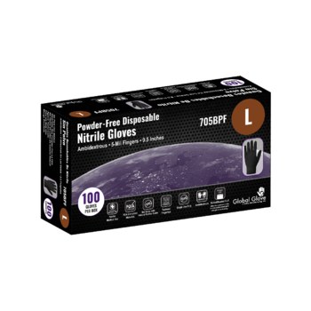 Global Glove 705BPF Negro Grande Nitrilo Guantes desechables - Grado Industrial - acabado Áspero - Longitud 9 pulg. - 705bpf lg 100/bx