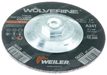 Weiler Wolverine Rueda de corte 56427 - Tipo 27 - rueda de centro hundido - 5 pulg. - Óxido de aluminio - 24 - T