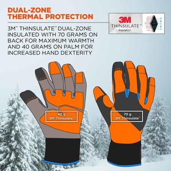 Ergodyne ProFlex 818WP Naranja de alta vis. Grande Neopreno Guantes para condiciones frías - Insulación Thinsulate - 720476-17394