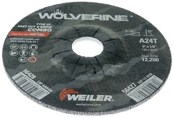 Weiler Wolverine Rueda de corte 56428 - Tipo 27 - rueda de centro hundido - 5 pulg. - Óxido de aluminio - 24 - T