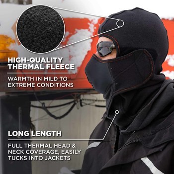 Ergodyne N-Ferno 6970 Negro Polar Capucha de pasamontañas para clima frío - Velcro - 720476-16971