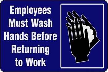Imágen de Notrax 194EW Los empleados deben lavarse Azul/Blanco Tapetes de mensajes de seguridad (Imagen principal del producto)