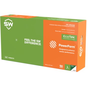 SW Sustainability Solutions PowerForm PF-95GW Verde/Blanco 2XG Nitrilo Guantes desechables - Grado Examen médico - acabado Dedos texturizados - Longitud 9.5 pulg. - n189476