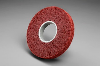 3M Scotch-Brite Convoluto Óxido de aluminio Suave Rueda de desbaste - Mediano grado - Accesorio Eje - Diámetro 8 pulg. - Agujero Central 3 pulg. - Grosor 2 pulg. - 01874