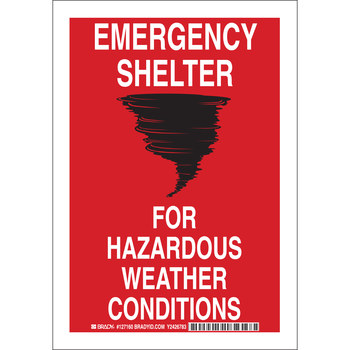 Imágen de Brady B-302 Poliéster Rectángulo Rojo Inglés Cartel de refugio para tornado y clima severo 127160 (Imagen principal del producto)