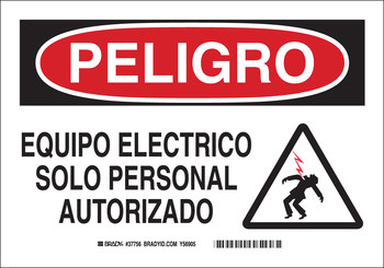 Imágen de Brady B-302 Poliéster Rectángulo Blanco Inglés/Español Cartel de seguridad eléctrica 37756 (Imagen principal del producto)