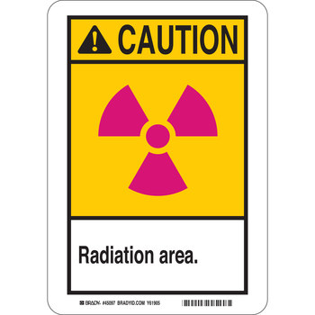 Imágen de Brady B-120 Poliéster reforzado con fibra de vidrio Rectángulo Blanco Inglés Cartel de peligro de radiación 45029 (Imagen principal del producto)