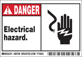 Imágen de Brady Negro/Rojo sobre blanco Rectángulo Laminado Poliéster 86799 Etiqueta de peligro eléctrico (Imagen principal del producto)