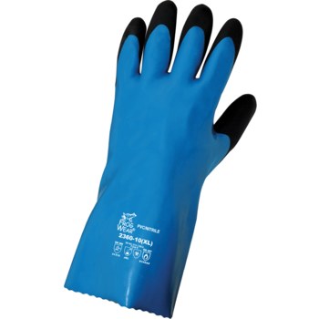 Global Glove FrogWear 2360 Azul/Negro Grande PVC/Nitrilo Guantes resistentes a productos químicos - Longitud 12 pulg. - 2360 lg