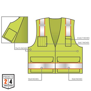 Ergodyne Glowear 8248Z Chaleco de alta visibilidad 24079 - tamaño 4EG/5EG - Poliéster - Lima de alta visibilidad - ANSI clase 2