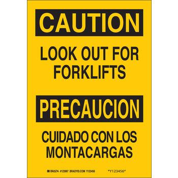 Imágen de Brady B-555 Aluminio Rectángulo Amarillo Inglés/Español Letrero de tránsito de montacargas y camiones de almacén 123995 (Imagen principal del producto)