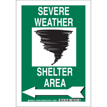 Imágen de Brady B-401 Poliestireno Rectángulo Blanco Inglés Cartel de refugio para tornado y clima severo 123798 (Imagen principal del producto)