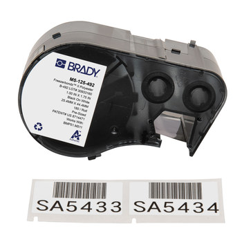 Brady FreezerBondz M5-125-492 Etiquetas criogénicas ultrafinas - 1.75 pulg. x 1 pulg. - Poliéster - Negro sobre blanco - B-492