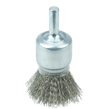 Weiler Acero inoxidable Cepillo de copa - Accesorio Eje - Diámetro 3/4 pulg. - Diámetro de la cerda 0.006 pulg. - Material de la copa: recubierto - 11013
