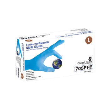 Global Glove 705PFE Azul Grande Nitrilo Guantes desechables - Grado Industrial - acabado Áspero - Longitud 9 pulg. - 705pfe lg