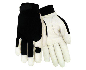 Imágen de Red Steer 1523 Negro/Blanco Grande Cuero/Spandex Grano Piel de cabra Cuero/Spandex Guante para conductor (Imagen principal del producto)