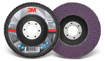 3M 769F Tipo 27 Recubierto Óxido de aluminio cerámico Disco de Aletas - Diámetro 4 1/2 pulg. - Agujero Central 7/8 pulg. - 05903