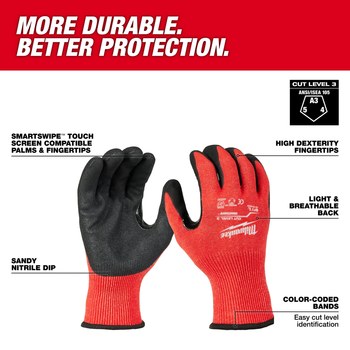 Milwaukee Negro/Rojo Grande Nailon Guantes resistentes a cortes - 045242-06454