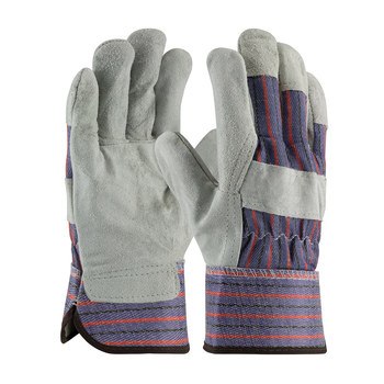 PIP 85-7500 Azul/Negro/Rayas rojas sobre gris Grande Cuero Dividir Cuero vacuno Cuero Guantes de trabajo - Pulgar tipo ala - Longitud 10.4 pulg. - 616314-01582