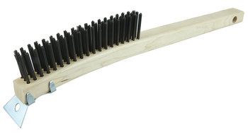 Weiler Acero Cepillo de alambre de mano - 2.8 pulg. ancho x 14.1 pulg. longitud - Diámetro de la cerda 0.012 pulg. - Incluye: raspador - 44055