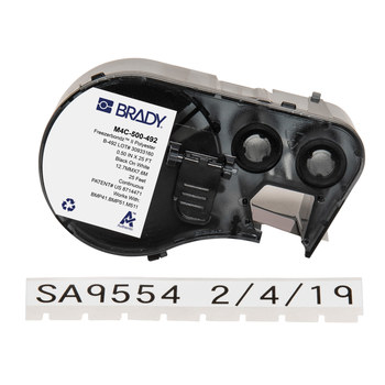 Brady FreezerBondz M4C-500-492 Etiquetas criogénicas ultrafinas - 0.5 pulg. x 25 pies - Poliéster - Negro sobre blanco - B-492