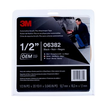 3M 06382 Negro No reflectante Adjunto Cinta para automotrices - 1/2 pulg. Anchura x 20 yd Longitud - 45 mil Espesor