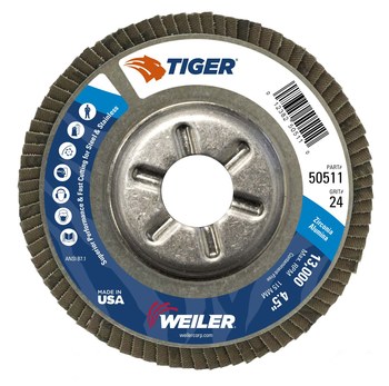Weiler Tiger Tipo 29 - Zirconia - 4 1/2 pulg. - 24 - Muy áspero - 50511
