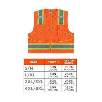 Ergodyne Glowear 8248Z Chaleco de alta visibilidad 24065 - tamaño Grande/XG - Poliéster - Naranja de alta visibilidad - ANSI clase 2