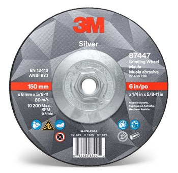 3M Silver Cerámico Rueda para esmerilado de centro hundido - Estándar (Tipo 27) - Diámetro 6 pulg. - Grosor 1/4 pulg. - Tipo de cambio: Cambio rápido - 87447
