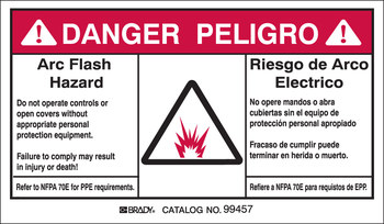 Imágen de Brady Negro/Rojo sobre blanco Rectángulo Laminado Poliéster 99457 Etiqueta de arco eléctrico (Imagen principal del producto)