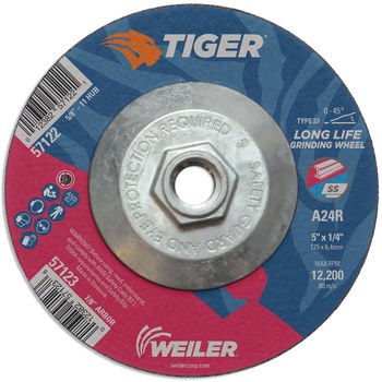 Weiler Tiger Disco esmerilador 57122 - 5 pulg. - Óxido de aluminio - 24 - R