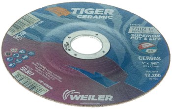 Weiler Tiger Ceramic Rueda de corte 58307 - Tipo 27 - rueda de centro hundido - 5 pulg. - Cerámico - 60 - S
