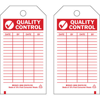 Imágen de Brady Rojo sobre blanco Ojal de metal, Autolaminados, Escribible Poliéster Inspección general 86568 Etiqueta de inspección general (Imagen principal del producto)