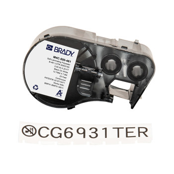 Brady M4C-500-461 Etiquetas criogénicas autolaminadas - 0.5 pulg. x 25 pies - Poliéster - Negro sobre blanco - B-461