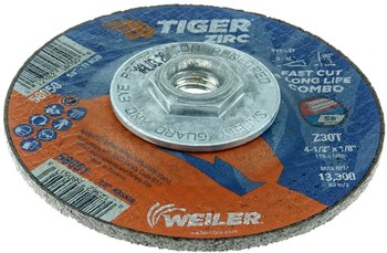Weiler Tiger Zirc Disco de corte y esmerilado 58050 - 4-1/2 pulg - Zirconio - 30 - T