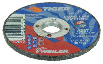 Weiler Tiger Rueda de corte 57012 - Tipo 1 (recto) - 2 pulg. - Óxido de aluminio - 36 - S
