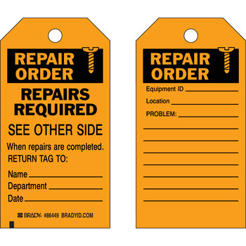 Imágen de Brady Negro sobre naranja Laminado, Ojal de metal, Escribible Poliéster/papel 86449 Etiqueta de mantenimiento (Imagen principal del producto)