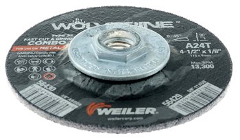 Weiler Wolverine Rueda de corte 56429 - Tipo 27 - rueda de centro hundido - 4-1/2 pulg - Óxido de aluminio - 24 - T