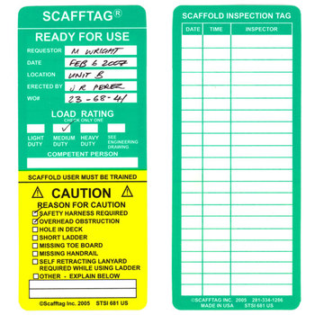 Imágen de Brady Scafftag Verde sobre amarillo SCAF-STSI 681 Inserción de etiqueta de andamio (Imagen principal del producto)