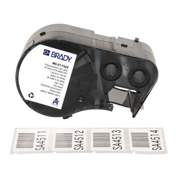 Brady M5-31-7425 Etiquetas resistentes a productos químicos y temperaturas - 1.5 pulg. x 1 pulg. - Polipropileno - Negro sobre blanco - B-7425