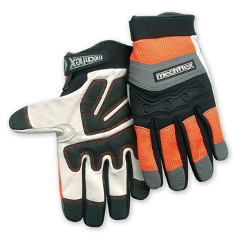 Imágen de Chicago Protective Apparel Mechflex Negro/Gris/Naranja de alta visibilidad Grande Cuero Piel de cabra Cuero Guantes de mecánico (Imagen principal del producto)