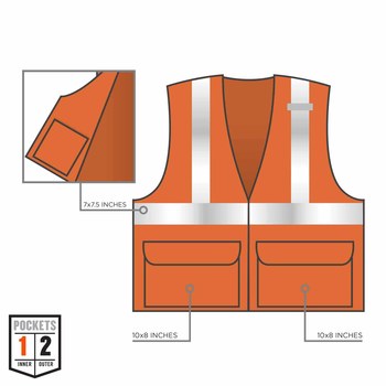 Ergodyne Glowear 8220Z Chaleco de alta visibilidad 21113 - tamaño Pequeño/Mediano - Poliéster - Naranja de alta visibilidad - ANSI clase 2