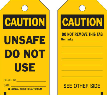 Imágen de Brady Negro sobre amarillo Laminado, Ojal de metal, Escribible Poliéster/papel 86430 Etiqueta de seguridad del equipo (Imagen principal del producto)
