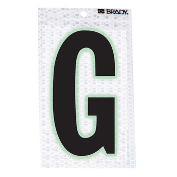 Imágen de Brady Negro sobre plateado Brillo en la oscuridad, Reflectante Interior/exterior Carta 3010-G Etiqueta en forma de letra (Imagen principal del producto)
