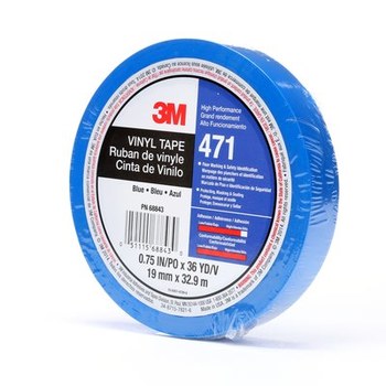 3M 471 Azul Cinta de marcado - 3/4 pulg. Anchura x 36 yd Longitud - 5.2 mil Espesor - Un solo lado Adhesiva - 68843