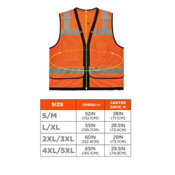 Ergodyne GloWear 8253HDZ Chaleco de alta visibilidad 23315 - tamaño Grande/XG - Poliéster - Naranja - ANSI clase 2