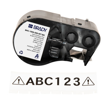Brady M4C-1000-595-WT-BK Etiquetas para todo tipo de clima - 1 pulg. x 25 pies - Vinilo - Negro sobre blanco - B-595