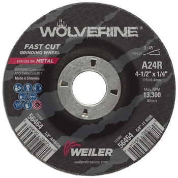 Weiler Wolverine Rueda esmeriladora de superficie 56464 - 4-1/2 pulg - Óxido de aluminio - 24 - R