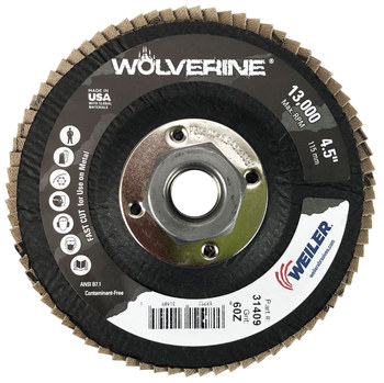 Weiler Wolverine Tipo 27 - Zirconia - 4 1/2 pulg. - 60 - Mediano - 31409